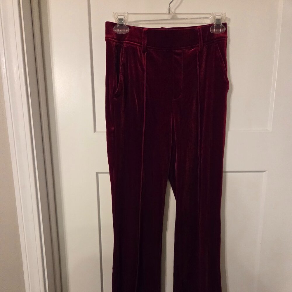 Burgundy Velvet Wide Leg Pants High Waisted Wine Red Trousers